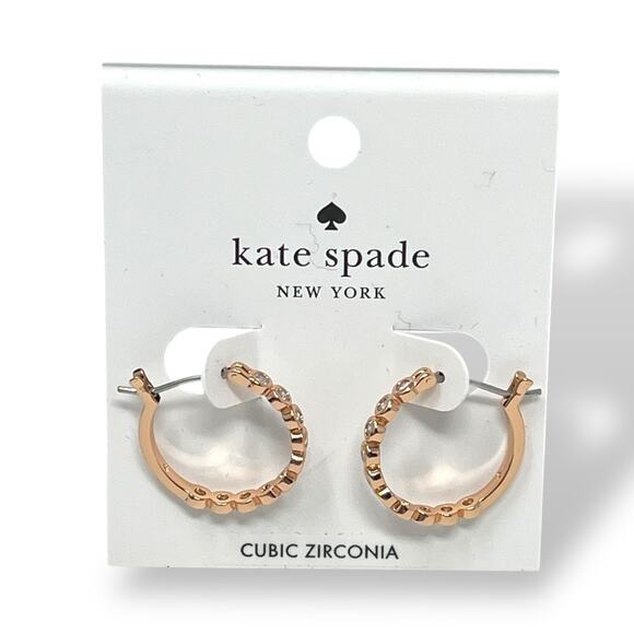 Kate Spade Jewelry - Kate Spade Full Circle CZ Huggie Hoop Earrings Rose Gold Clear Stones NWT